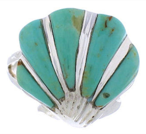 Sterling Silver Seashell Jewelry Turquoise Ring Size 8-3/4 FX22372